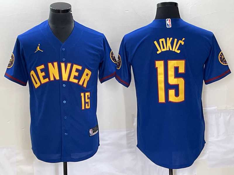 Men's Denver Nuggets #15 Nikola Jokic Blue With Patch Stitched Baseball Jersey,We sell and wholesale Men's Denver Nuggets #15 Nikola Jokic Blue With Patch Stitched Baseball Jersey on line form chian!